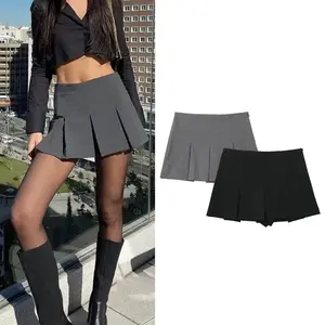 Fashion Women's High Waist Shorts Skirts Pleated Skirt Shorts Women Striped Bermuda Shorts Woman Casual Mini Shorts