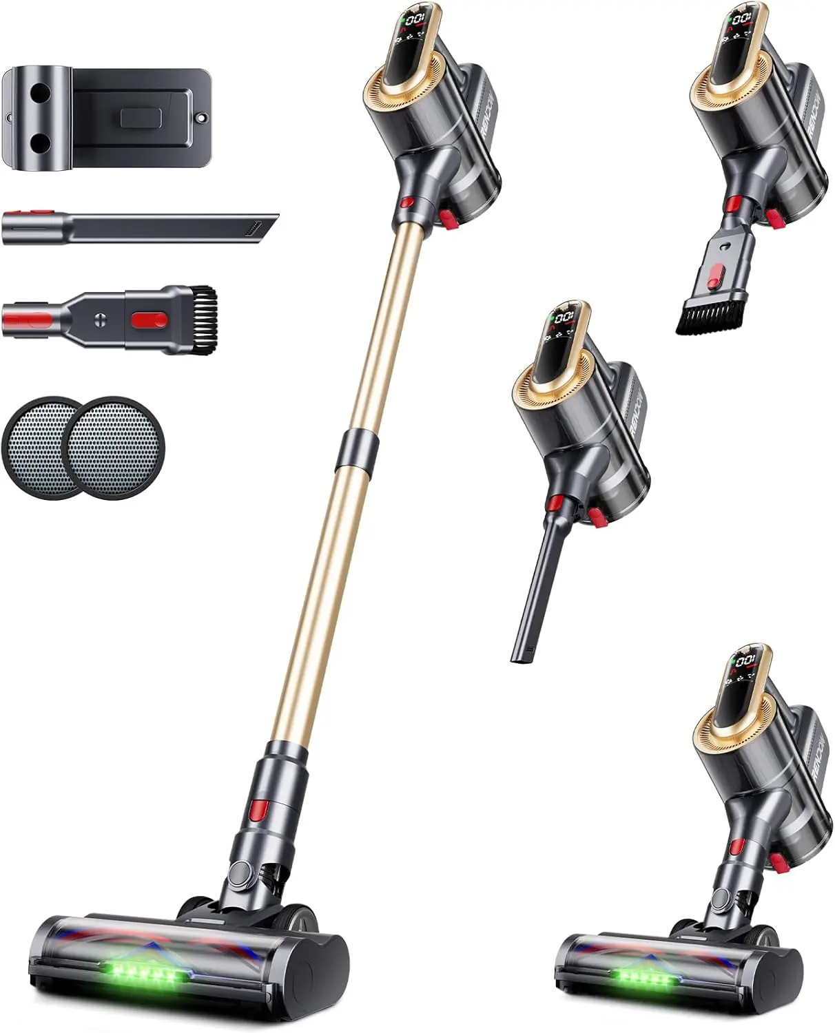 RENDOW Cordless Vacuum Cleaner, 550W 45Kpa Stick Vacuum, 65Mins Vacuum Cleaners for Home with LED Display, Self-Standing Anti-Tangle Lightweight Vacuum Cordless for Carpet Hardwood Floor