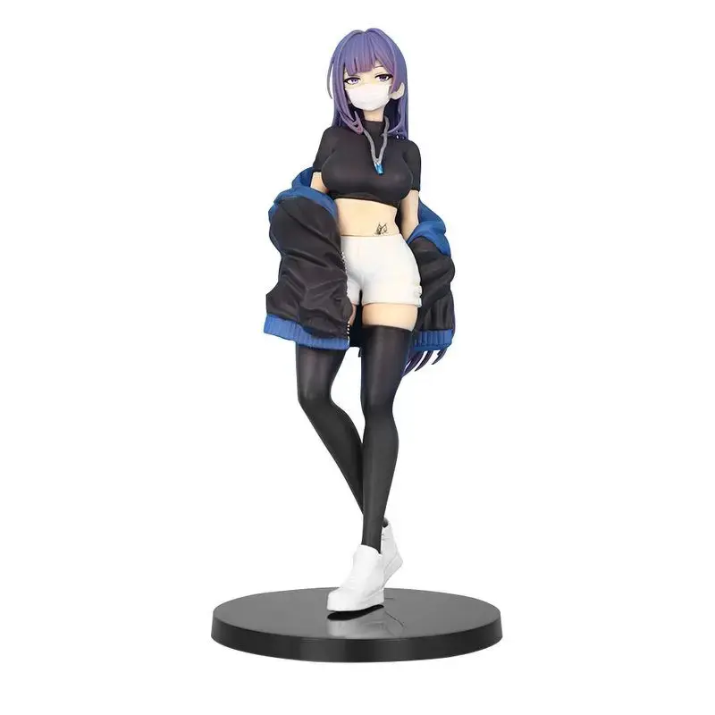 22cm Plastic Anime Yuna Decorative Mold Dolls - High-Quality Anime Figures with Yuna Mask, Cross-Border Desktop Ornaments for Adult Geek Enthusiasts