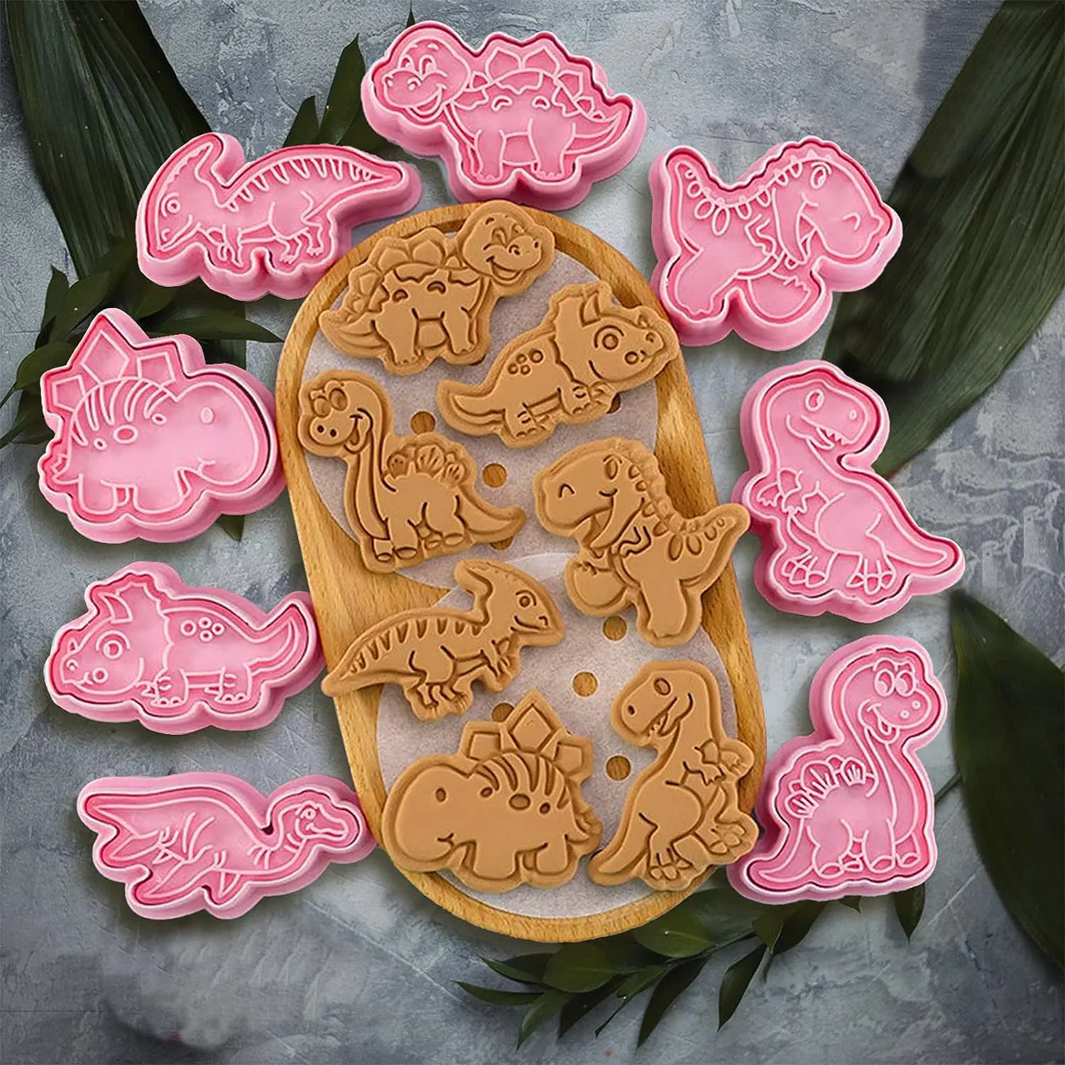 Dinosaur Shaped Cookie Molds Set, 8-Piece Plastic Baking Tools, Baking Accessories, Includes Cookie Cutter & Press Mold, Perfect for Kids' Cooking, Cookie Cutters Home