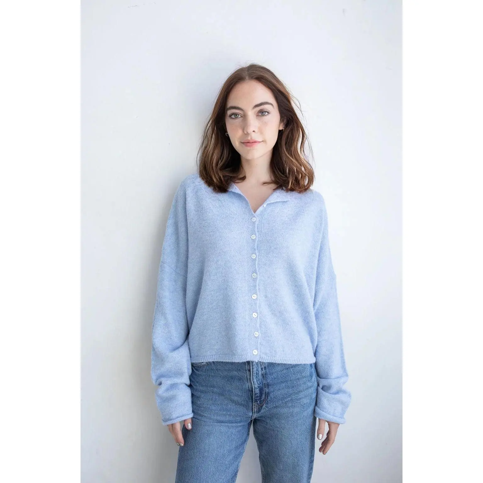 Hailey Button Down Cardigan - Sky Blue
