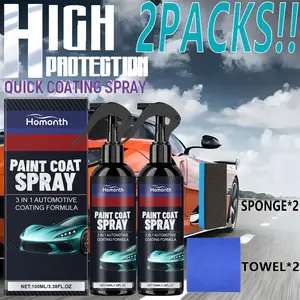 【2PACKS】 3-in-1 Car Ceramic Spray Liquid Polish, Shine Enhancer, Contains Hydrophobic Glass Sealant, For All Vehicles, Car Care Product, Contains Sponge and Cloth, Spray Coating Agent