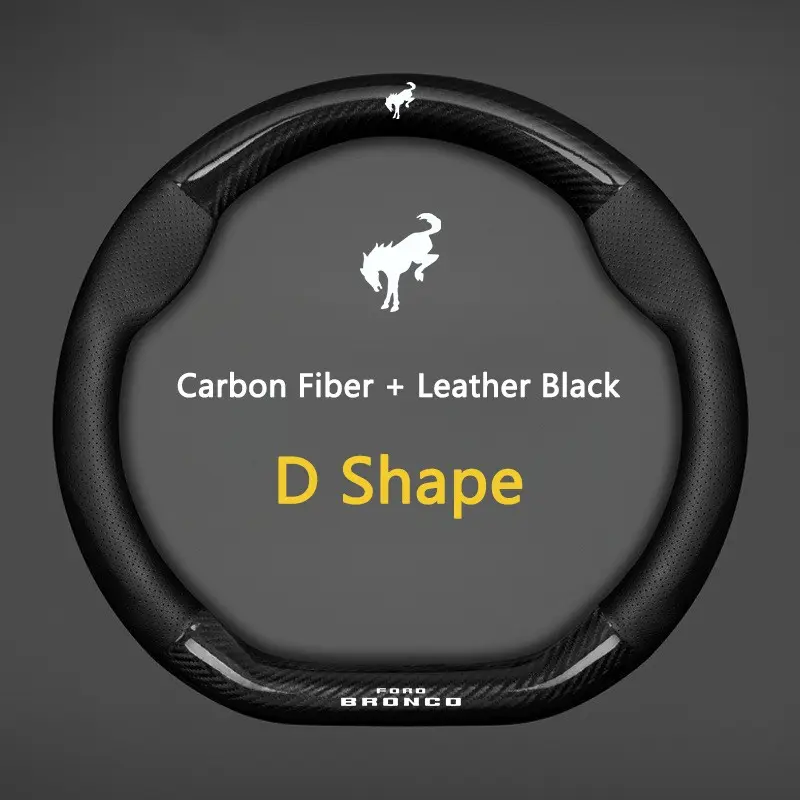 38CM Carbon Fiber leather Car Steering Wheel Cover Breathable Anti Slip Cover for Ford Bronco Sport 2021-2023 Styling Accessories Automotive