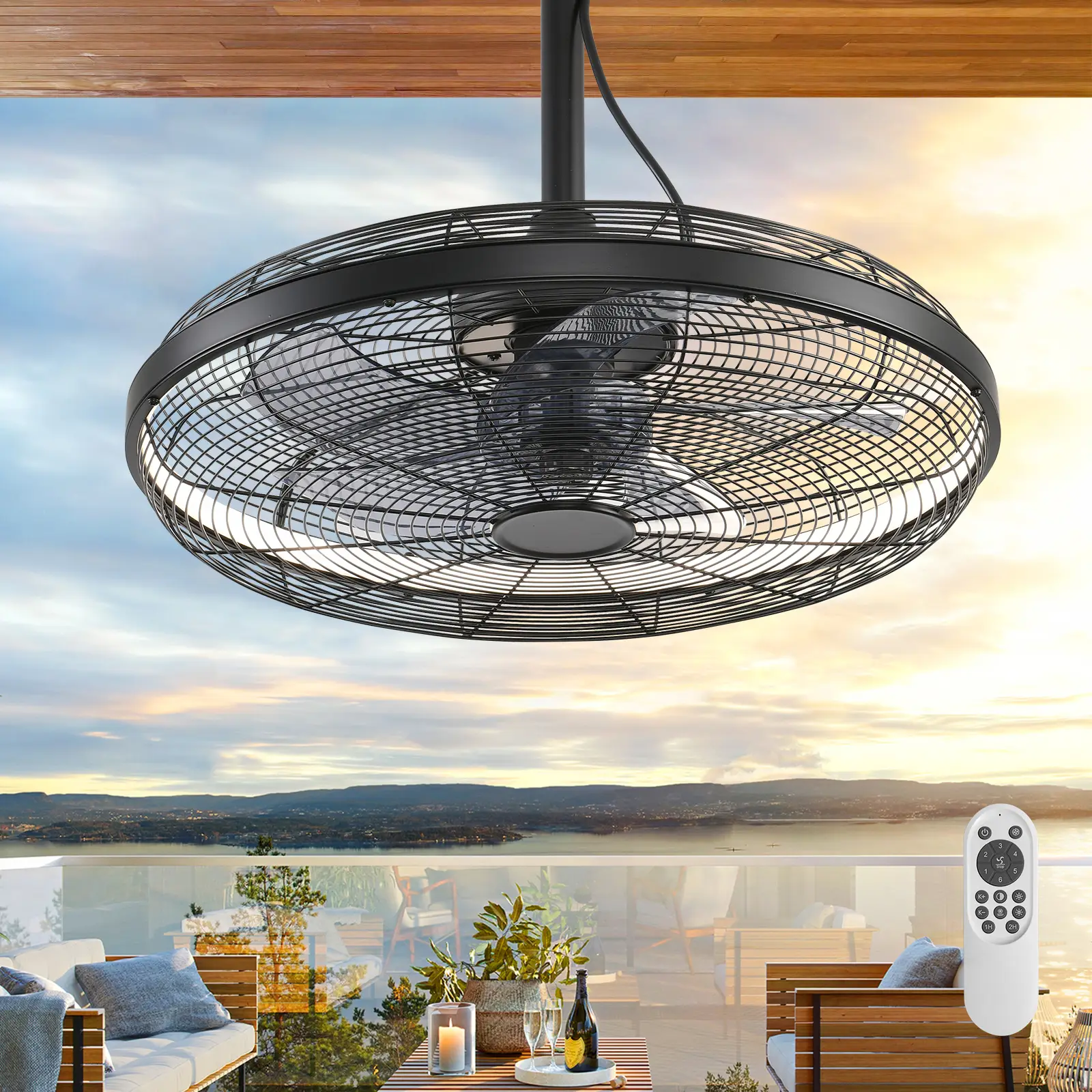 AHAWILL Outdoor Ceiling Fans with Lights, 20'' Gazebo Fan, Plug in Ceiling Fan for Patios, Pergola, Ceiling Fan with Remote Control, Hanging with Hook