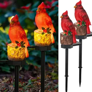 2 Pack 22.5 in Cardinal Bird Solar Lights, Red Bird Solar  Lights Cardinal Garden Stake Light for Christmas Pathway Garden Lawn Yard Gifts Decoration