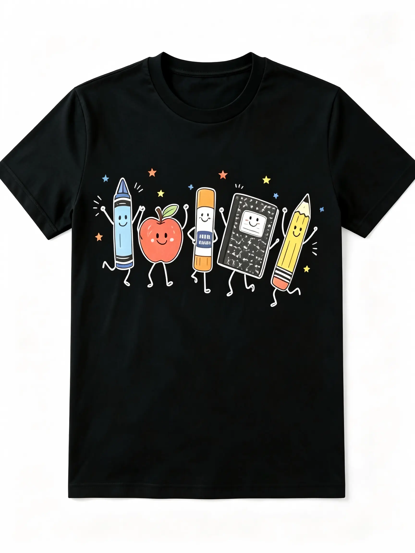 Comfort Colors Cute School Supplies Teacher T-Shirt, Aesthetic Back To School Crayon Apple Pencil Notebook Relaxed Fit Classroom Graphic Top