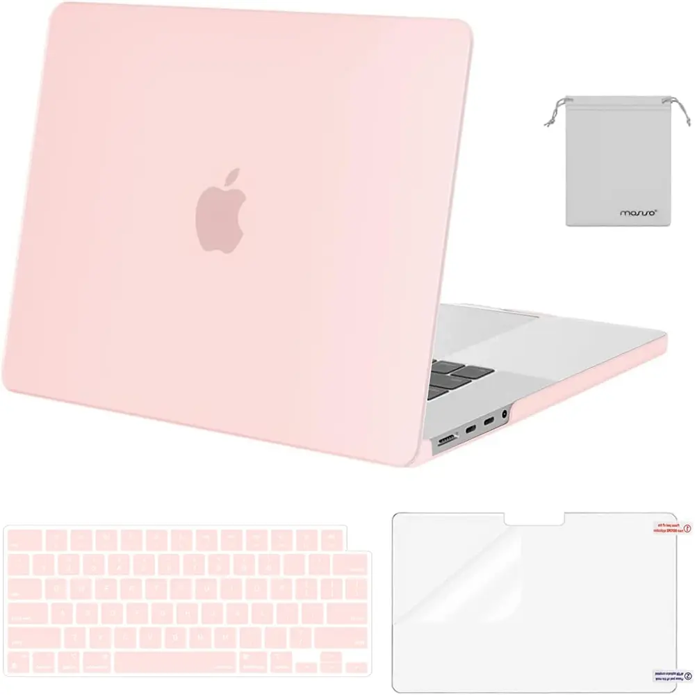 MOSISO Compatible with MacBook Pro 16-Inch Case M5 2026 M4 2025 M3 M2 M1 2024-2021 A3429 A3428 A3403 A3186 A2991 A2780 A2485, Protective Hard Shell&Keyboard Cover&Screen Film&Pouch, Chalk Pink, 1 × Screen Protector, Plastic, Xdr Display