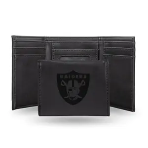 Rico  NFL Las Vegas Raiders Laser Engraved Black Trifold Wallet