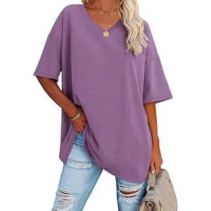 【Clearance Sale】MIDIROSS Loose V-Neck Cotton Jersey Tee – Everyday Comfy Short Sleeve, Plus Size up to 4XL