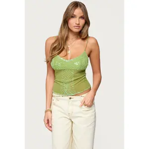 Azelia Beaded Sheer Mesh Top