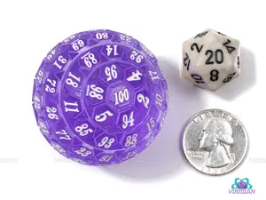 Purple & White D100 | Translucent 45mm Giant Acrylic Die (1)
