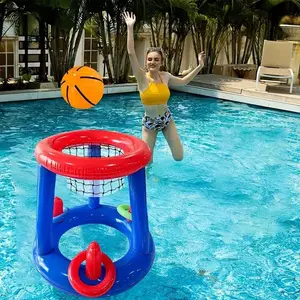 Inflatable Ring Toss Game, Durable PVC Material, Multiple Rings, Blue Frame & Handle, Easy Installation, Beach Activities, Pool Parties, Fun Pool Floats