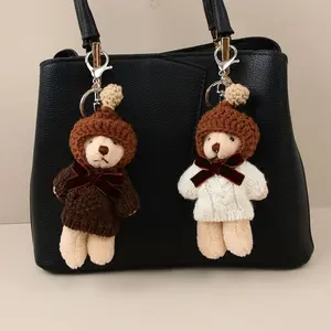 Couple's gift: crochet hat with bear pendant, cute cartoon keychain, bag charm