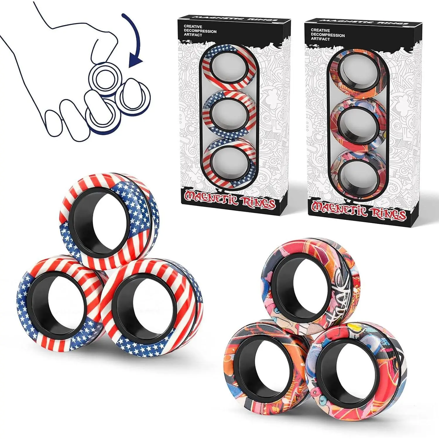 Magnetic Rings Fidget Toy Set, Idea ADHD Fidget Toys, Adult Fidget Magnetic Spinner Rings for Anxiety Relief, Fidget Pack Great Gift for Adults Teens