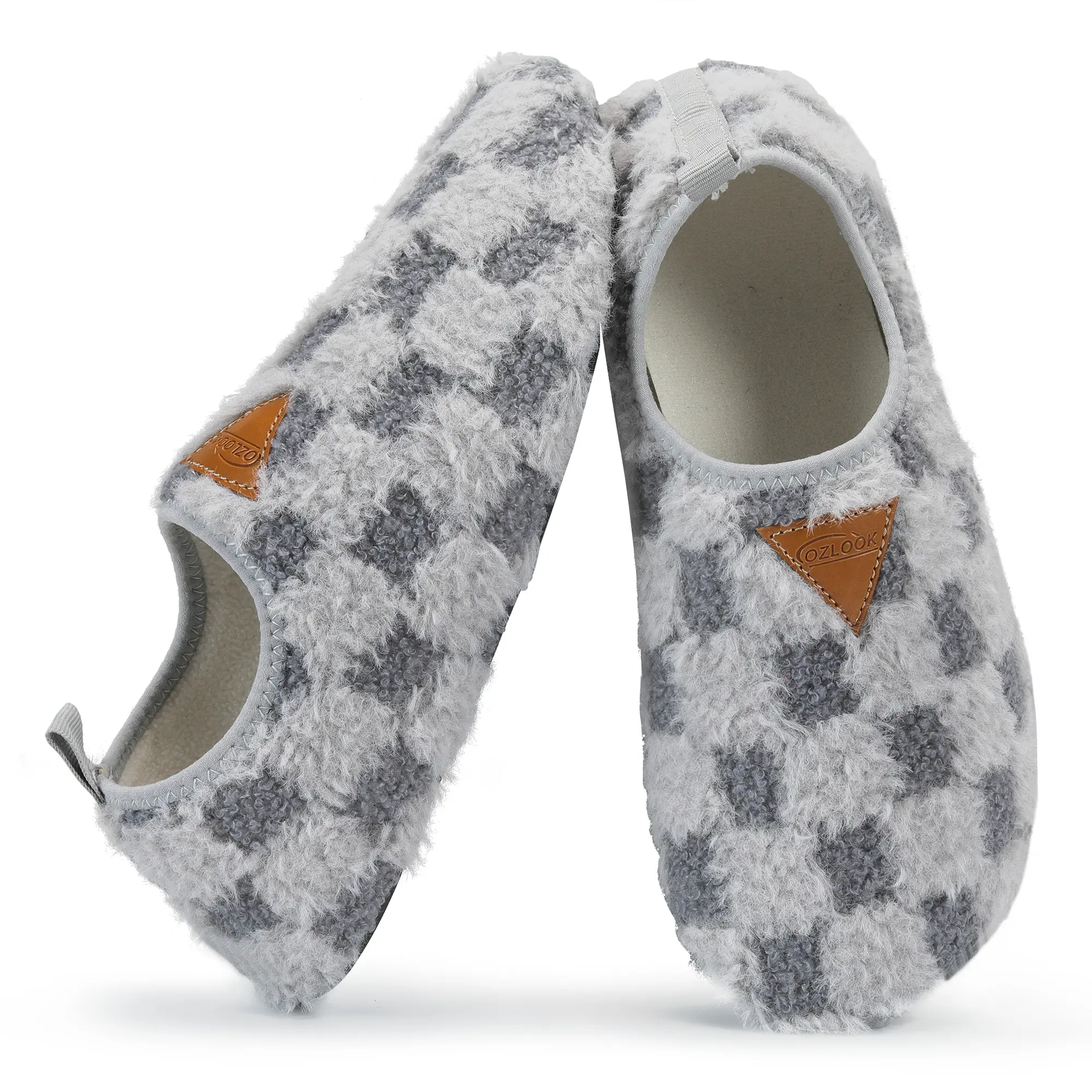 Women's Checkered Teddy-Fleece Slip-On Slippers, Non-Slip Indoor Sports & Outdoor Yoga House Shoes, Fuzzy House Slippers, Indoor Home Slippers