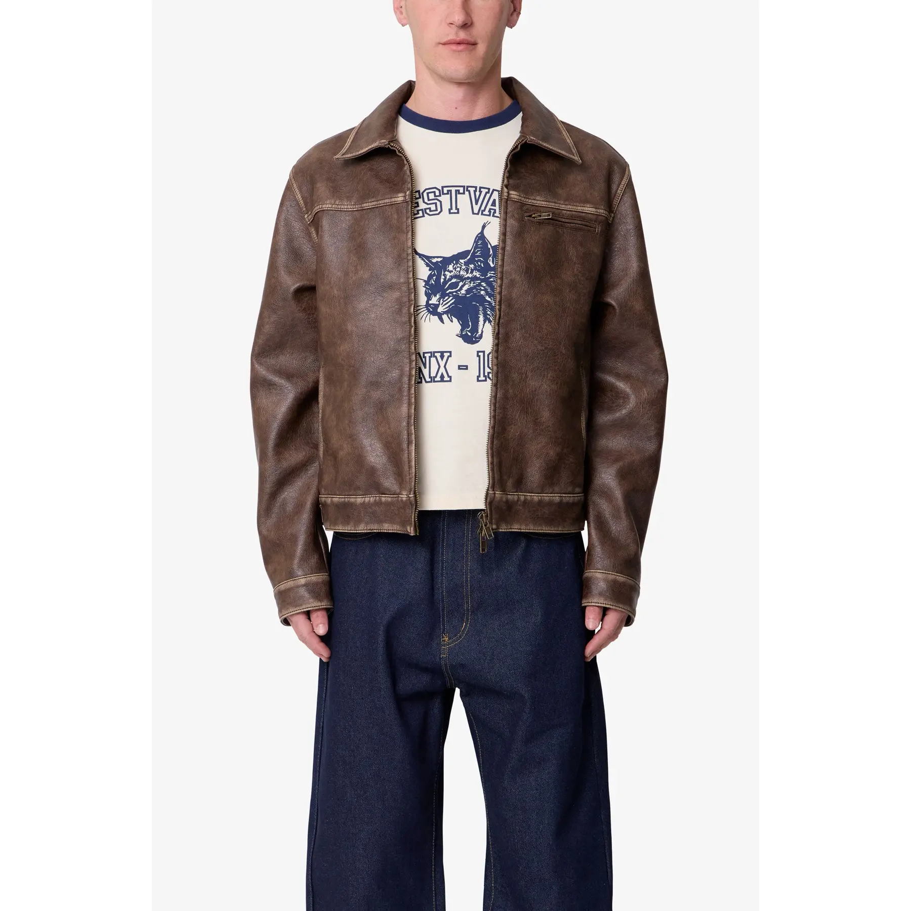 mnml Washed Leather Jacket - Brown mnml Washed Leather Jacket - Brown