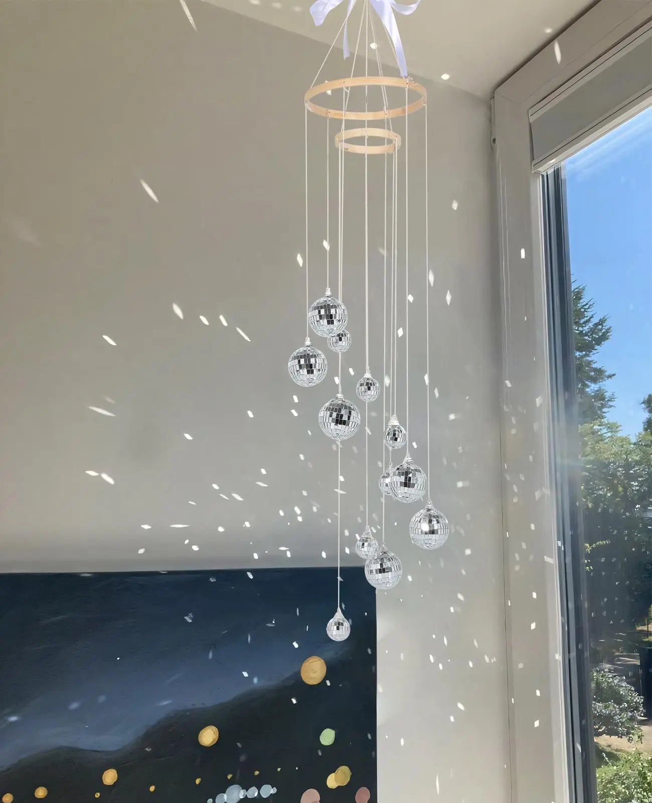 35" Hanging Disco Ball Spinner - Handmade Large Mirror Ball Decor for Party, Wedding, Birthday | Indoor & Outdoor Home Decoration for Window, Living Room, Garden