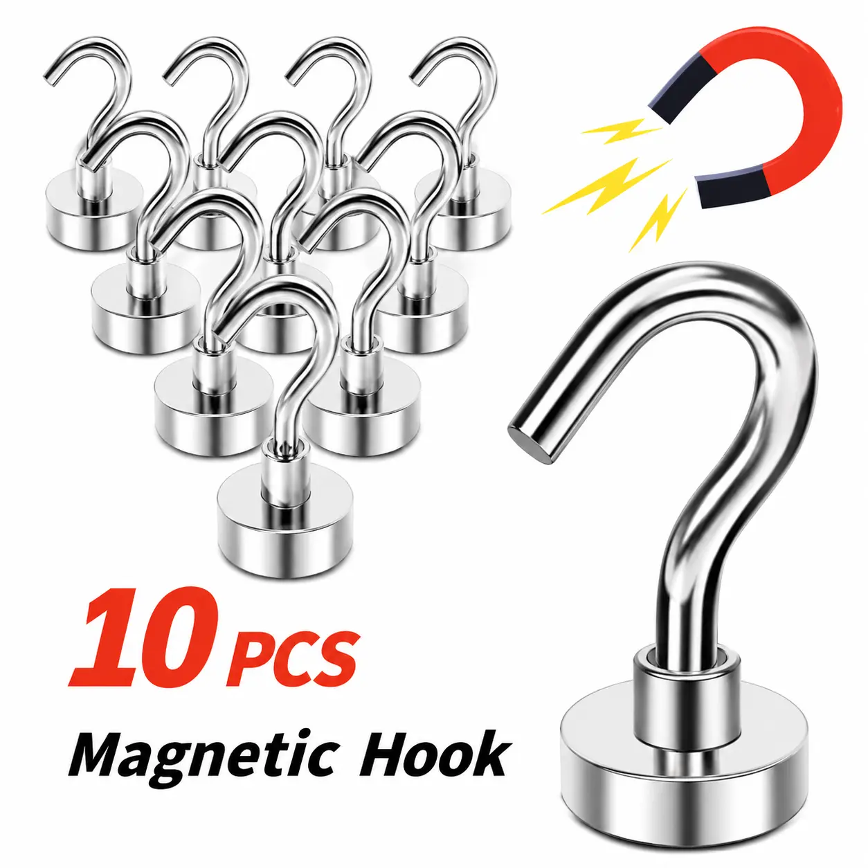 Mini Magnetic Hooks 10 Pack – Small Hooks for Kitchen, Fridge, Cruise Cabin Organization