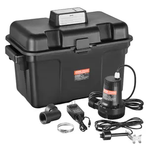 【fathersdaygift】VEVOR Basement Emergency Battery Powered Back-Up Sump Pump2000GPH 0.17 HP System with 15V AdapterFloat Switch24-Hour Monitoring ControllerAlertsChargerBlackBattery Powered Pump