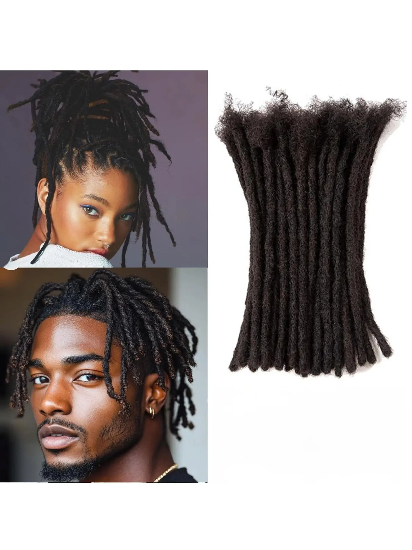 Real Human Hair Dreadlock Extensions, 0.6cm Thickness, 4-16 Inch Length, 10-60 Strands, Handmade Permanent Dreads, Interlocked Locs, Colorable & Curly, Glueless Afro Kinky, Afro Curly Braided, Braided Hair Texture, Braided Design