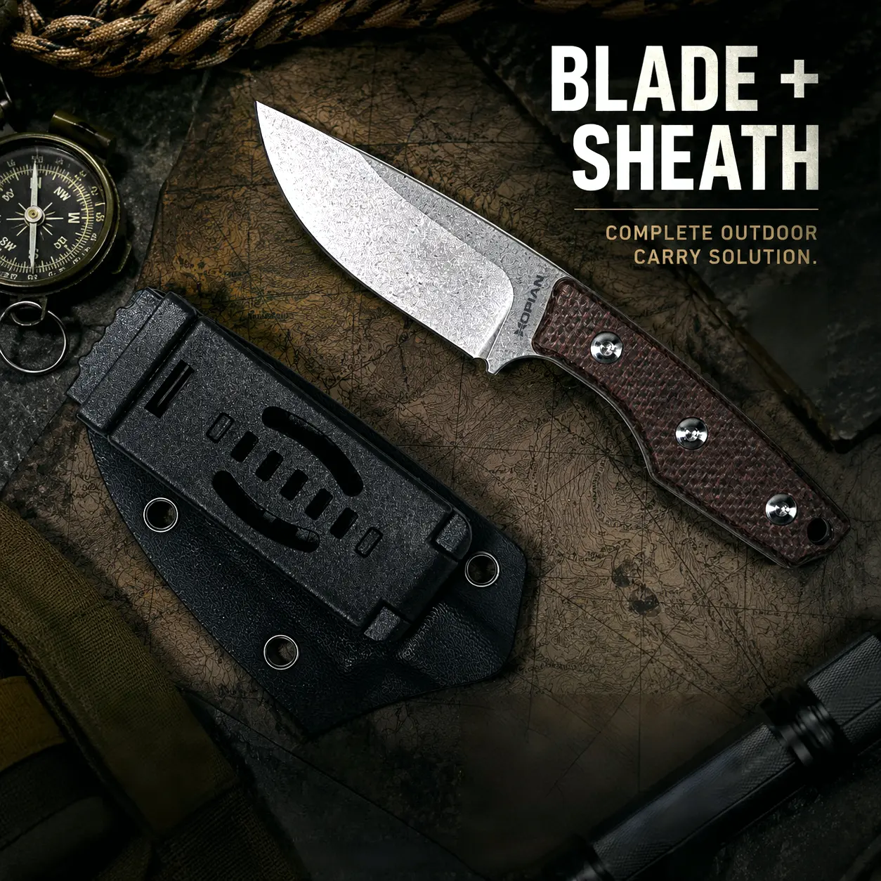 HOPIAN Torpen Knives Designed Fixed Blade Knife, 6.14 Inch Overall 14C28N Steel Blade, Micarta Handle with Kydex Quick Draw Sheath, Full Tang Outdoor Survival Knife for Camping, Hunting, Hiking, Backpacking & Everyday Carry