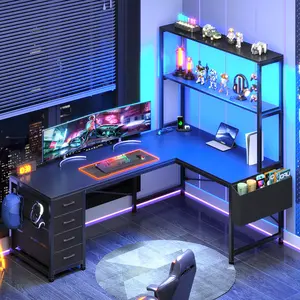 Sedeta 51.2-Inch Modern Reversible L-Shaped Gaming Desk - Wood & Metal Computer Desk Stand with Drawer, Storage Shelves for Home Office Workstation, Desks For Gaming