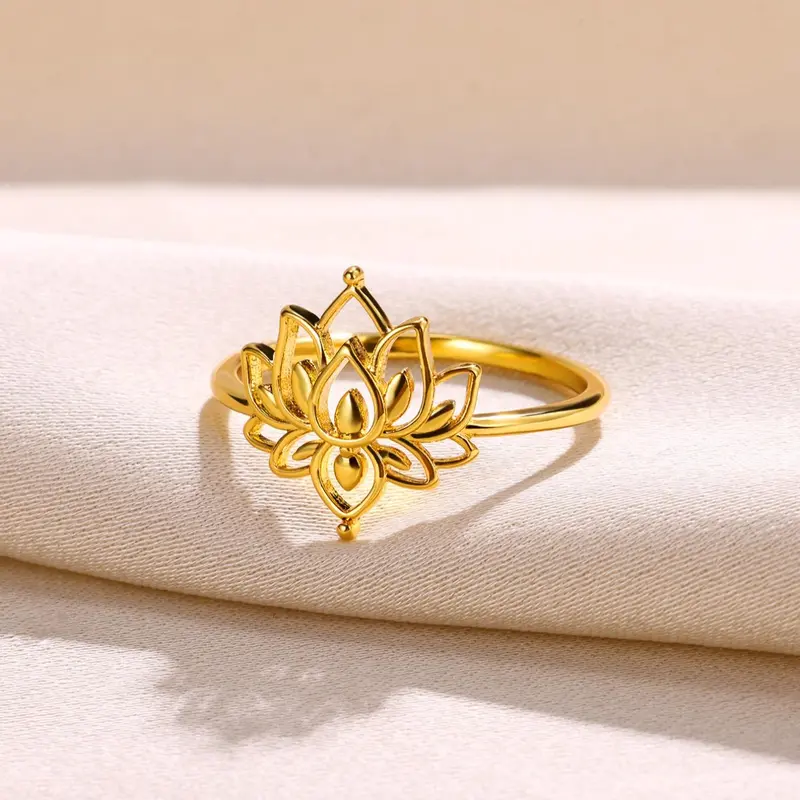 Elegant Lotus Flower Design Ring, Princess Rings, Statement Ring, Elegant Casual Ring, Beautiful Rings, 2024 New Trendy Stainless Steel Jewelry for Women, Boho Jewelry, Fashion Accessories for Daily Wear