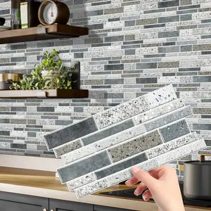 Mosaic Self-adhesive Tile Sticker, Self Adhesive Tiles, Striped Marble Pattern Vinyl Wall Stickers, Marble Pattern Sticker, Bathroom Kitchen Home Decor, DIY Seamless Splicing Sticker