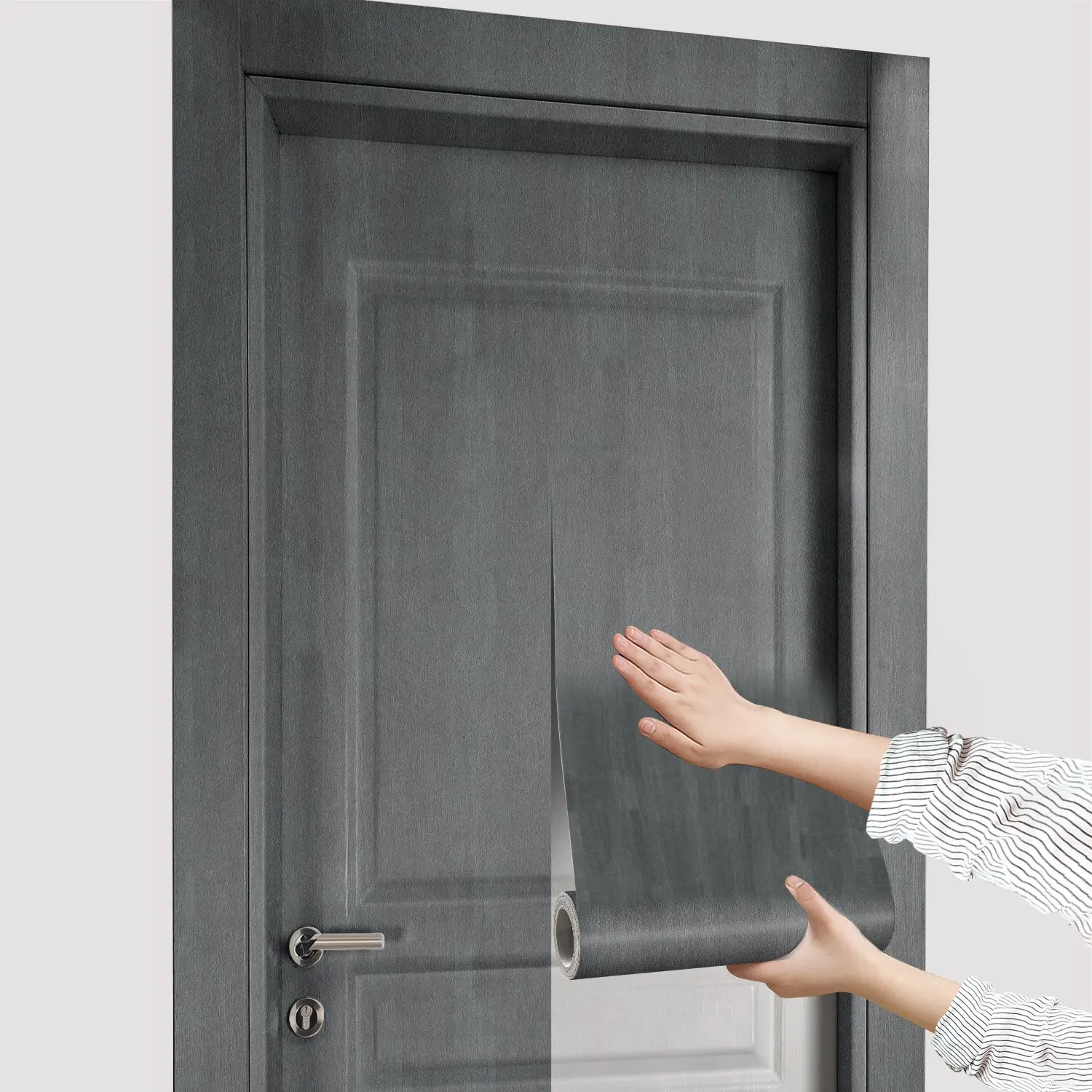 Wood Grain Pattern Door Sticker, 1 Count Waterproof Self-adhesive Wallpaper, Removable Wall Decoration for Home Living Room Bedroom Kitchen Office