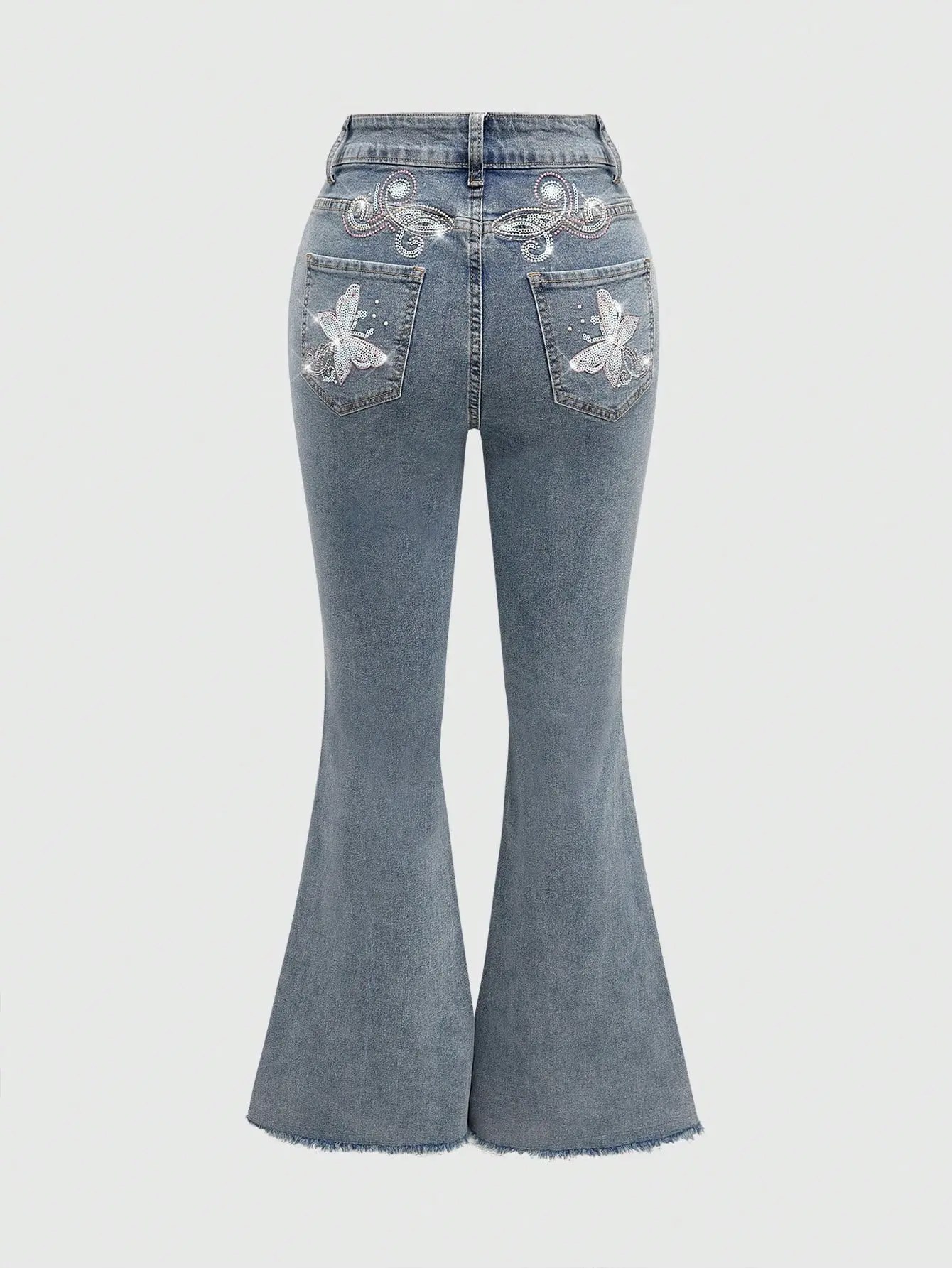 Bootcut Jeans for Women, 90s Retro Style with Bling Butterfly Embroidery, High Waist Flare Bell Bottoms Denim, Bell Bottoms Jeans, Flared Jeans