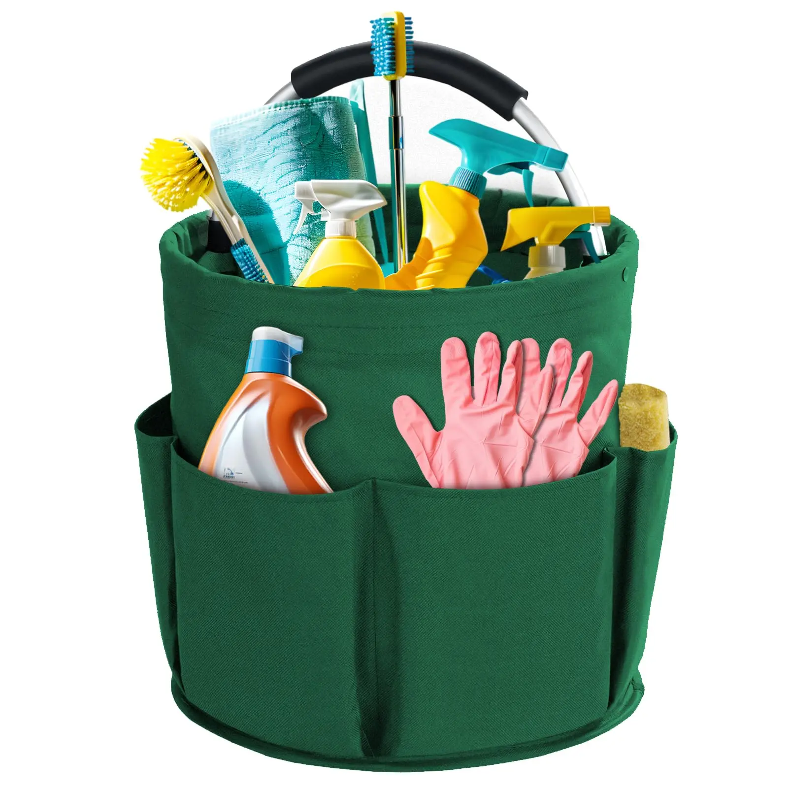 Foldable Pouch Organizer Caddy, 17L Waterproof Bucket with 6 Pockets & Portable Handle, Collapsible Storage Solution for Cleaning & Makeup Tools, Car, Garage, Travel Bag Organizer, Bucket Bag, Picnic, Cleaning Caddy Organizer