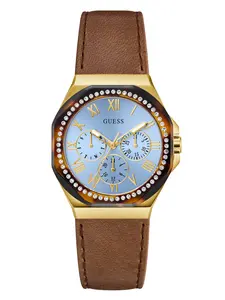 GUESS Female Multi-Tone and Brown Leather Multifunctional Watch