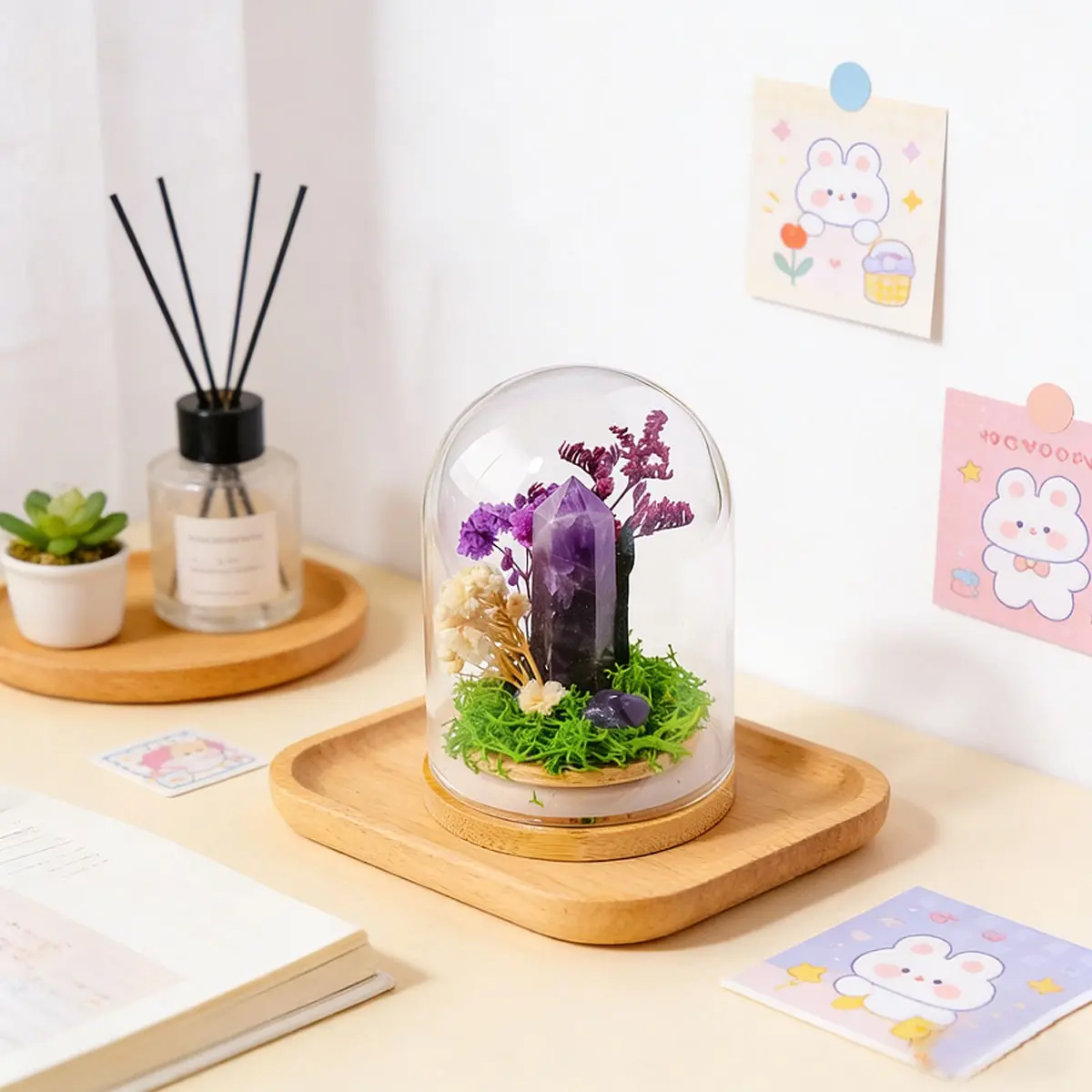 Mini Amethyst Crystal Point Gemstone Sculpture, Cute Carved Stone for Miniature Landscaping, Ideal for Home Garden Decor, Lawn & Yard Enhancement, Decorative, Unique Crystal Design, Crystal Ornament