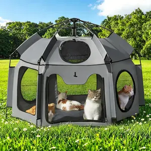 Outdoor Catio Enclosure, 35.4" Pop-Up Tent for 1 Cat, Portable Lightweight Foldable Playpen-Kennel with Sunshade for Balcony Camping, Indoor-Outdoor Travel Use