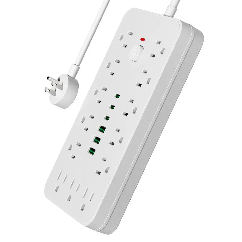 19-in-1 overload protection power strip, 5-foot braided flat extension cord with 3 USB and 3 C ports, suitable for compact desktop or wall-mounted charging stations in offices, schools, and dormitories, power outlet extender #   Global Selection