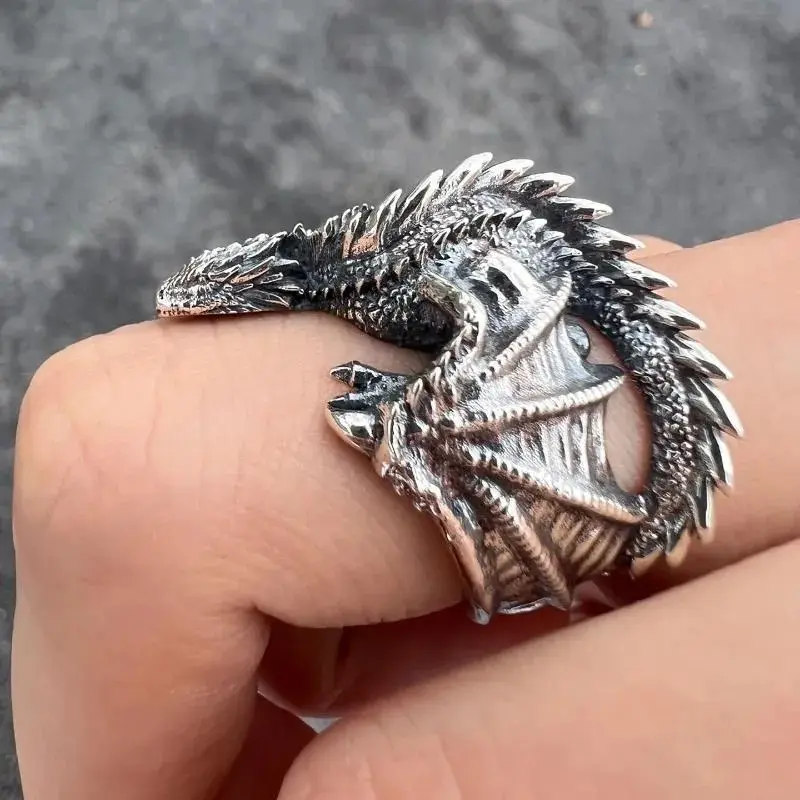 Dragon Rings Gothic Punk Style Pterosaur Wings Opening Adjustable Rings for Men Women Vintage Jewelry Accessories Gifts