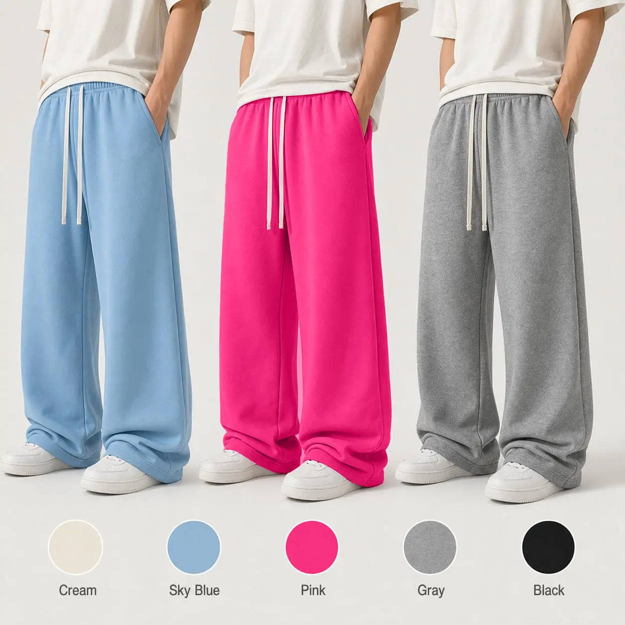 Men's Ultimate Comfortable Jogger Pants 3-Piece Set!Loose drawstring wide-leg fit | Everyday casual wear | Gray/black essential piece | Four-season casual pants | Soft sweatpants | Fleece sweatpants | Warm home loungewear pants