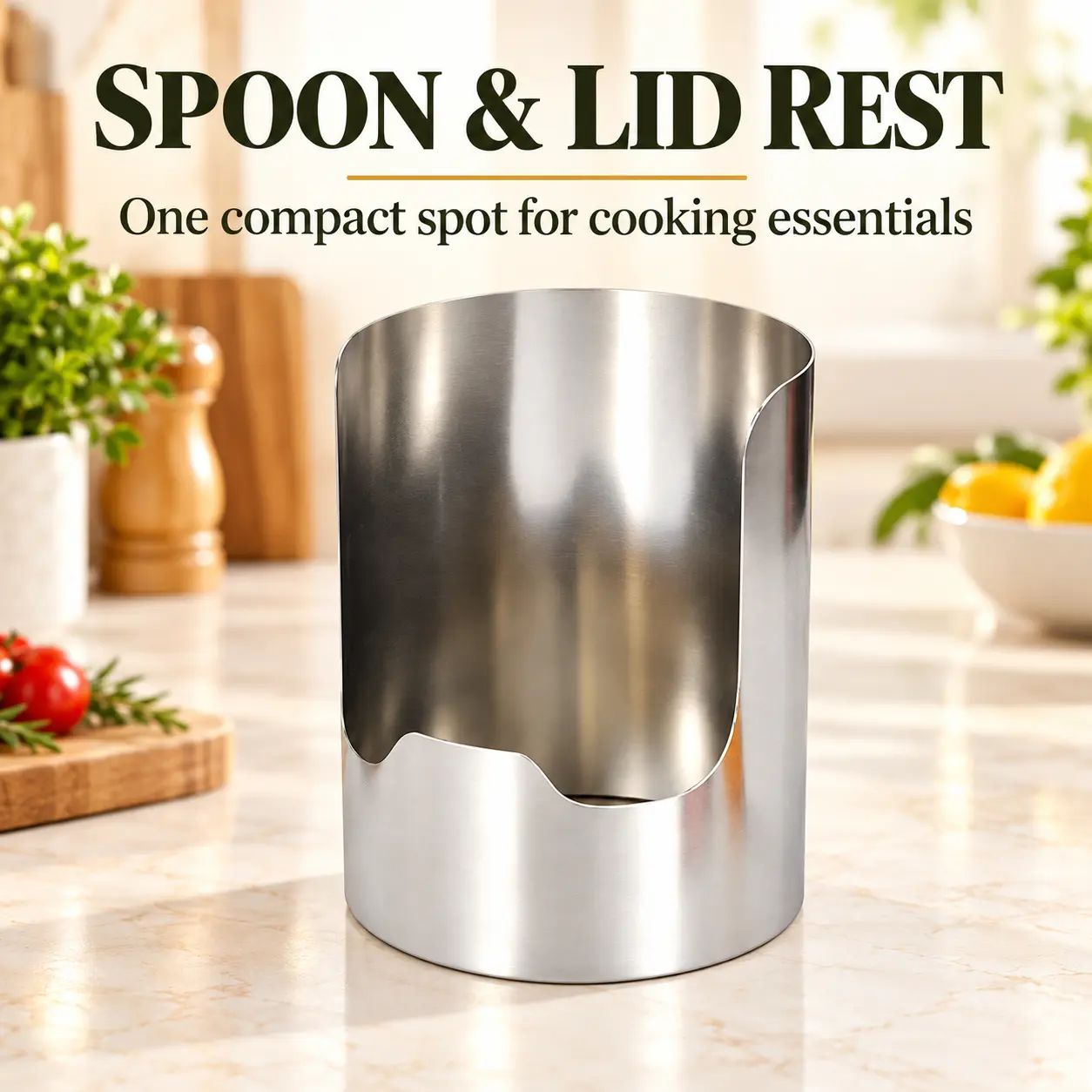 Stainless Steel Spoon and Lid Rest, Compact Kitchen Utensil Holder for Spoons, Spatulas & Pot Lids, Countertop Organizer for Homes, Apartments & RVs