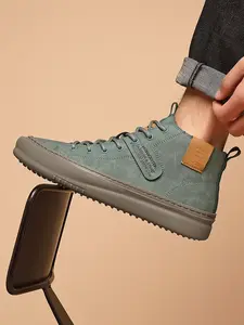 Men's Fashion Breathable Classic British Style Low Top Lace-Up Boots, Retro Work Shoes, Trendy Casual Big Head Sneakers, Walking Shoes Rubber