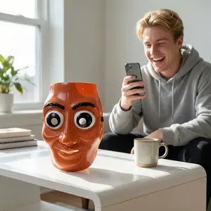 Tung Tung Tung Sahur Full Face Mask, Stick Figure American Shan Hai Jing Style, Scary Demon Beast Cosplay Costume Prop, Creepy Distorted Design for Halloween, Haunted House, Spooky Party Pranks & Italian with Metallic Silicone Breastplate Accessory