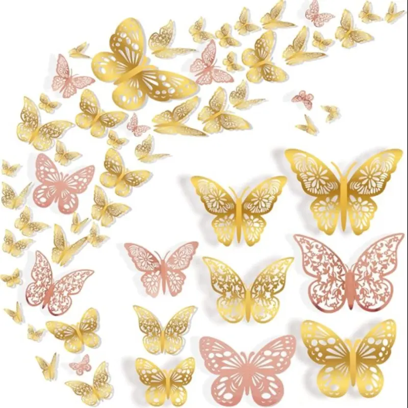 72 Piece Butterfly Wall Decor Set, Decorative Wall Sticker, Decorative Stickers, 3 Styles 3D Butterflies, and Rose, Home Decor, Wedding Decoration, Birthday Party Decor, Girls Bedroom, Bedroom Decorations, Unique Wall Decor, Sticker Packs