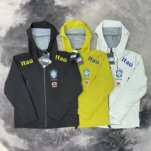 25-26 Brazilian Football Jersey QuickDry Breathable HardShell LongSleeve Jacket In Black White Green