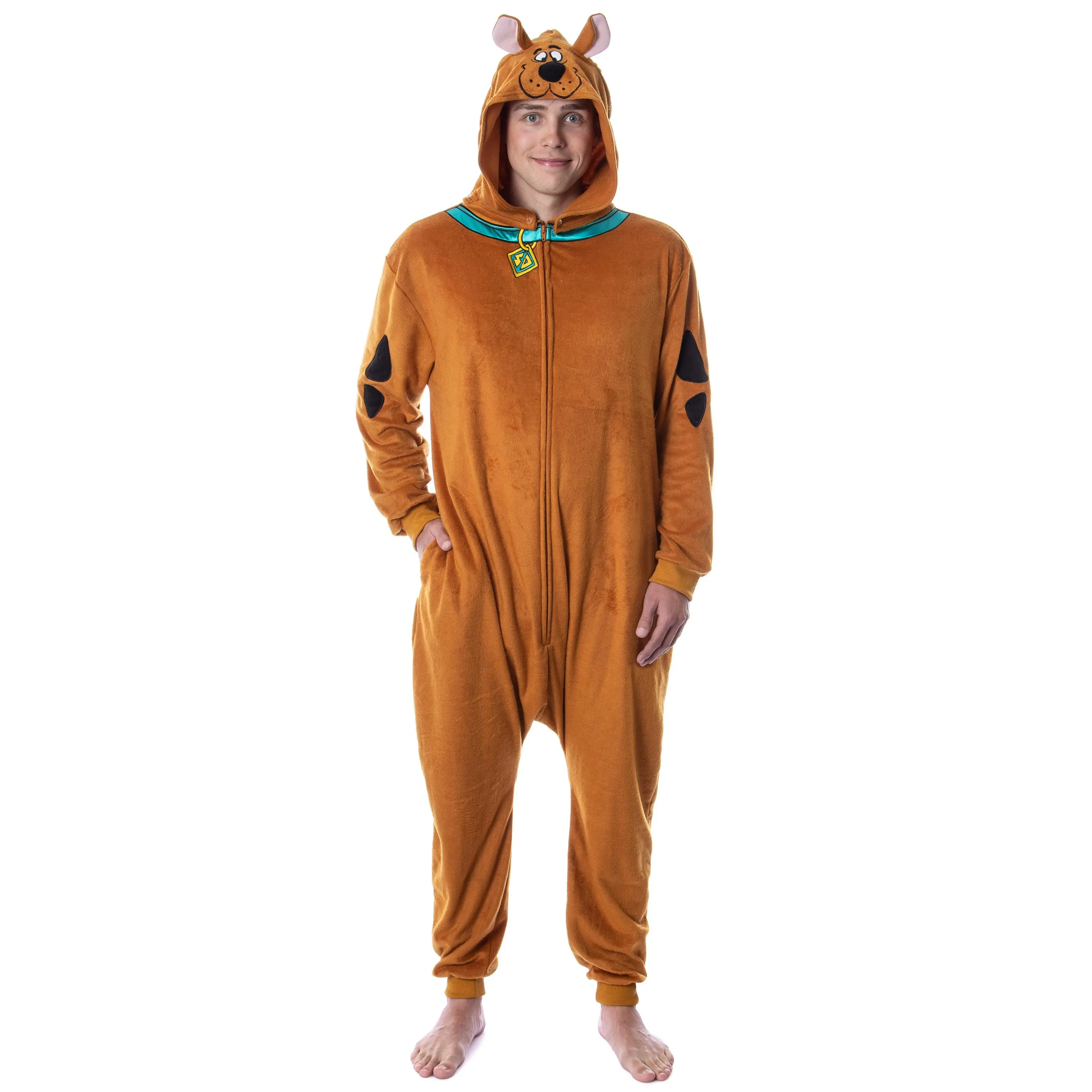 WB - Warner Bros Men's Scooby-Doo Polyester Hooded Zipper Union Suit, Menswear Nightwear Loungewear Pajama Outfit