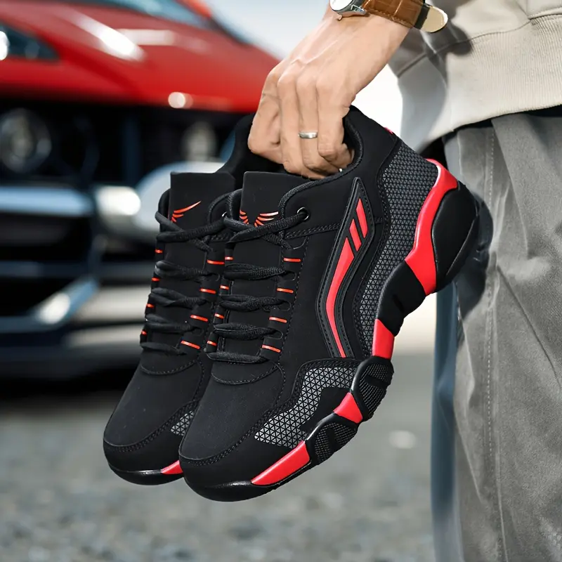 Men's walking shoes, comfortable non-slip sneakers, casual shoes, tennis shoes, black and white mesh thick sole - non-slip rubber sole, comfortable height increase, lace-up casual/sports shoes for all seasons