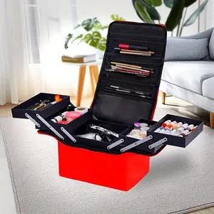 3-Layer Cosmetic Organizer Box Bag, Professional Makeup Case, Large Capacity, Ideal for Make-Up Tools & Cosmetics Storage