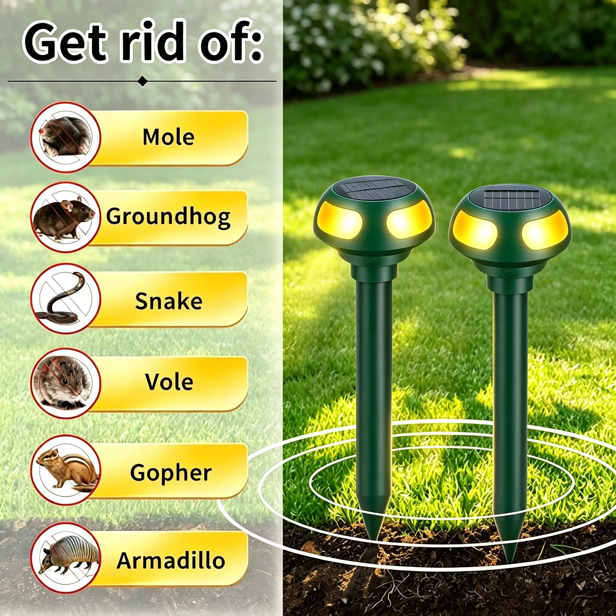 2-Pack Solar-Powered Ultrasonic Snake & Gopher Repeller, Outdoor Dog & Cat Training & Behavior Aid, Lawn/Garden Rodent Deterrent safety pet repellent