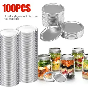 100PCS Canning Lids 3.4Inch for Mason Jars Wide Mouth Airtight Sealing Lids Kitchen Essentials with Leakproof Seal for Canning Storage Metallic Texture Utensils - Containers