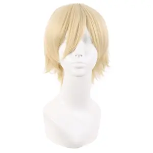 12 Inch/30 cm Men Women Short Straight Side Bangs  Costume Wig (Mixed Blonde)