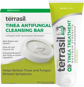 terrasil Tinea Versicolor Treatment Cream + Tinea Soap 2-Product Kit Made in The USA, Clinically Proven 1% Clotrimazole. Antifungal Treats Most Ringworm & Fungal Infections. (.5oz Tube + 75g soap)