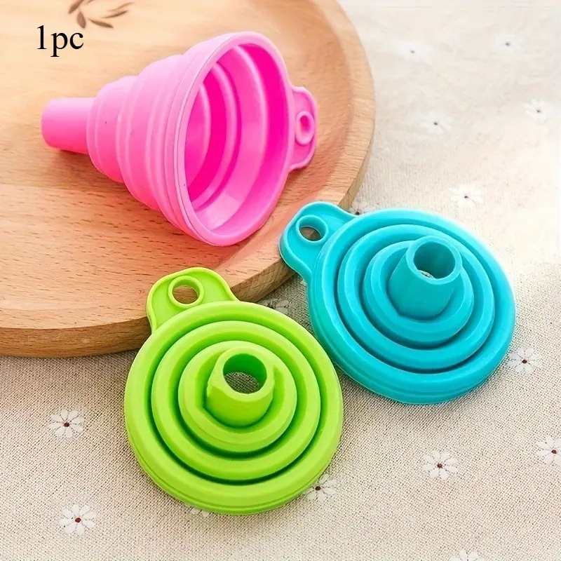 1pc Multifunctional Silicone Folding Funnel for Easy Liquid Dispensing and Storage - Portable and Retractable Kitchen Utensil